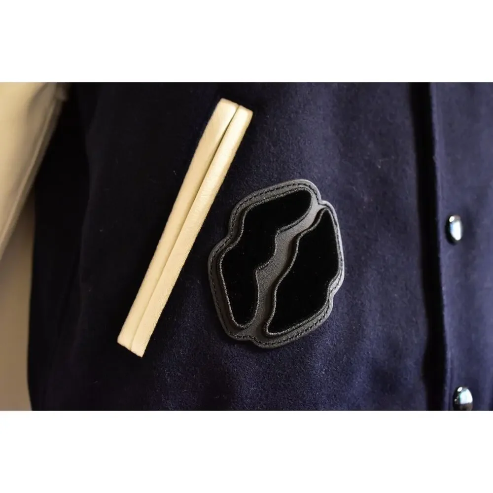 COACH 4 Riverdale Varsity Jacket White Leather Navy Bomber Ice Cream Patch Rare
